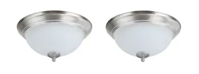 # 63017-12 LED Dimmable Flush Mount Ceiling Light Fixture, Transitional Design in Satin Nickel Finish, Frosted Glass Diffuser, 11" Diameter, 2 Pack