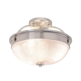 # 63501 3 Light Semi Flush Mount Ceiling Light Fixture, Transitional Design in Brushed Nickel Finish, Patterned Glass Shade, 12 3/4" Diameter