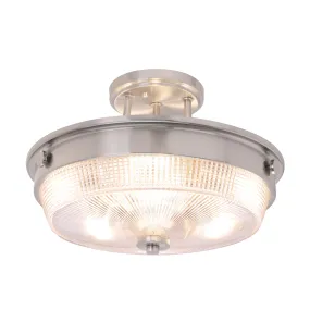 # 63502-1 3 Light Semi Flush Mount Ceiling Light Fixture, Transitional Design in Brushed Nickel Finish, Patterned Glass Shade, 13" Diameter