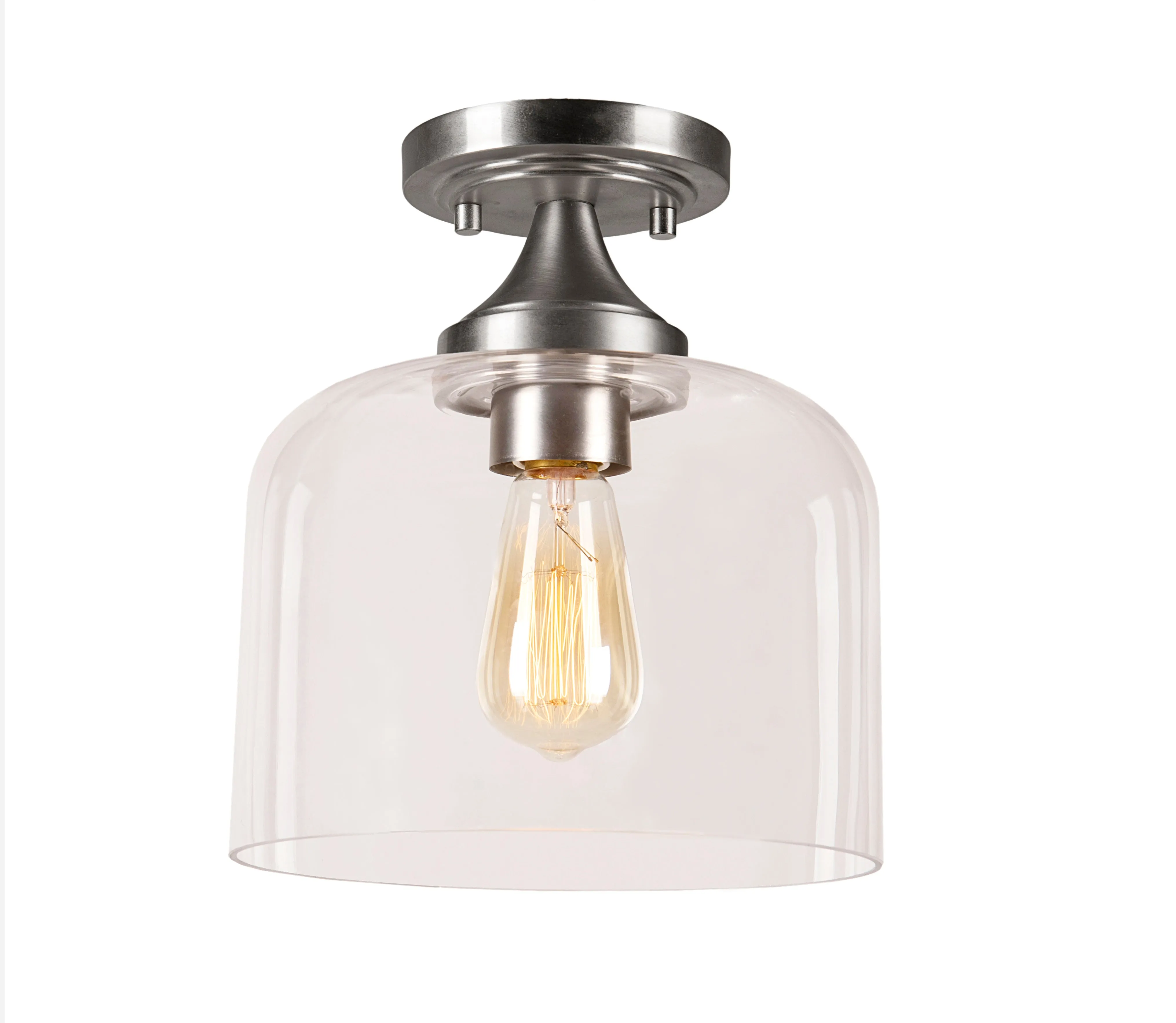 # 63504, 1-Light Semi-Flush Mount Ceiling Fixture, Clear Glass w/ Brushed Nickel Finish, 8-7/8" Diameter x 10-1/4" Height, Bulb Not Included, 1 Pack