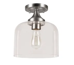 # 63504, 1-Light Semi-Flush Mount Ceiling Fixture, Clear Glass w/ Brushed Nickel Finish, 8-7/8" Diameter x 10-1/4" Height, Bulb Not Included, 1 Pack