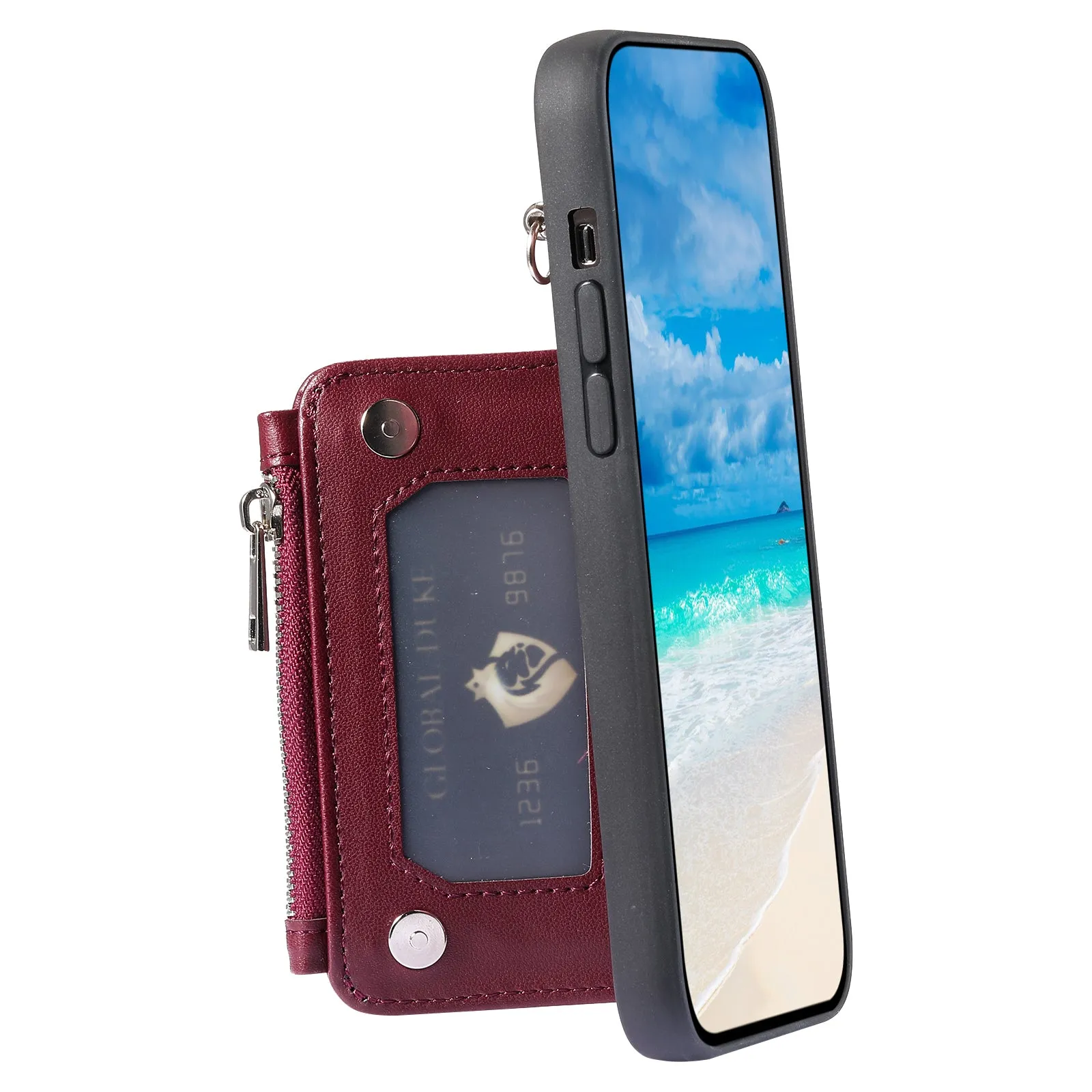 009 RFID Blocking Wallet Case for Samsung Galaxy S23 Ultra , PU Leather Coated TPU Kickstand Zipper Phone Cover with Straps