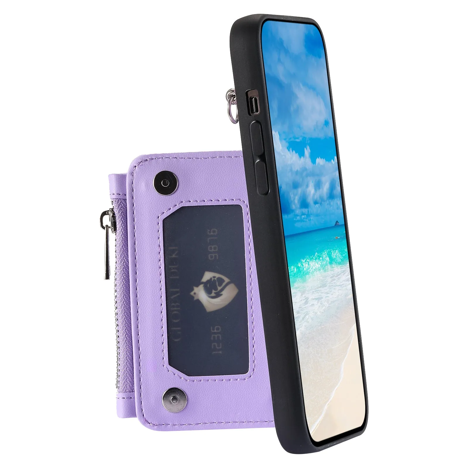 009 RFID Blocking Wallet Case for Samsung Galaxy S23 Ultra , PU Leather Coated TPU Kickstand Zipper Phone Cover with Straps