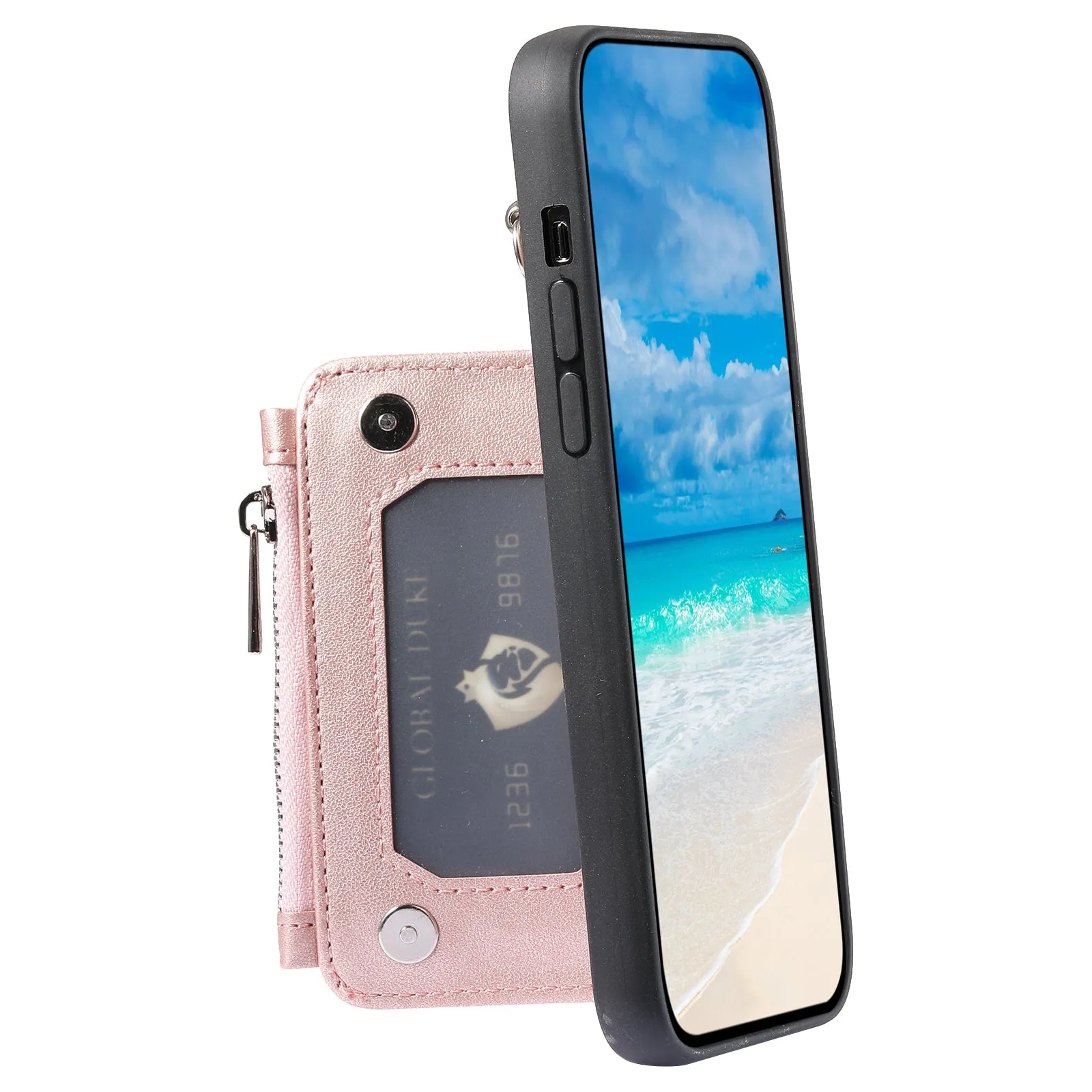 009 RFID Blocking Wallet Case for Samsung Galaxy S23 Ultra , PU Leather Coated TPU Kickstand Zipper Phone Cover with Straps
