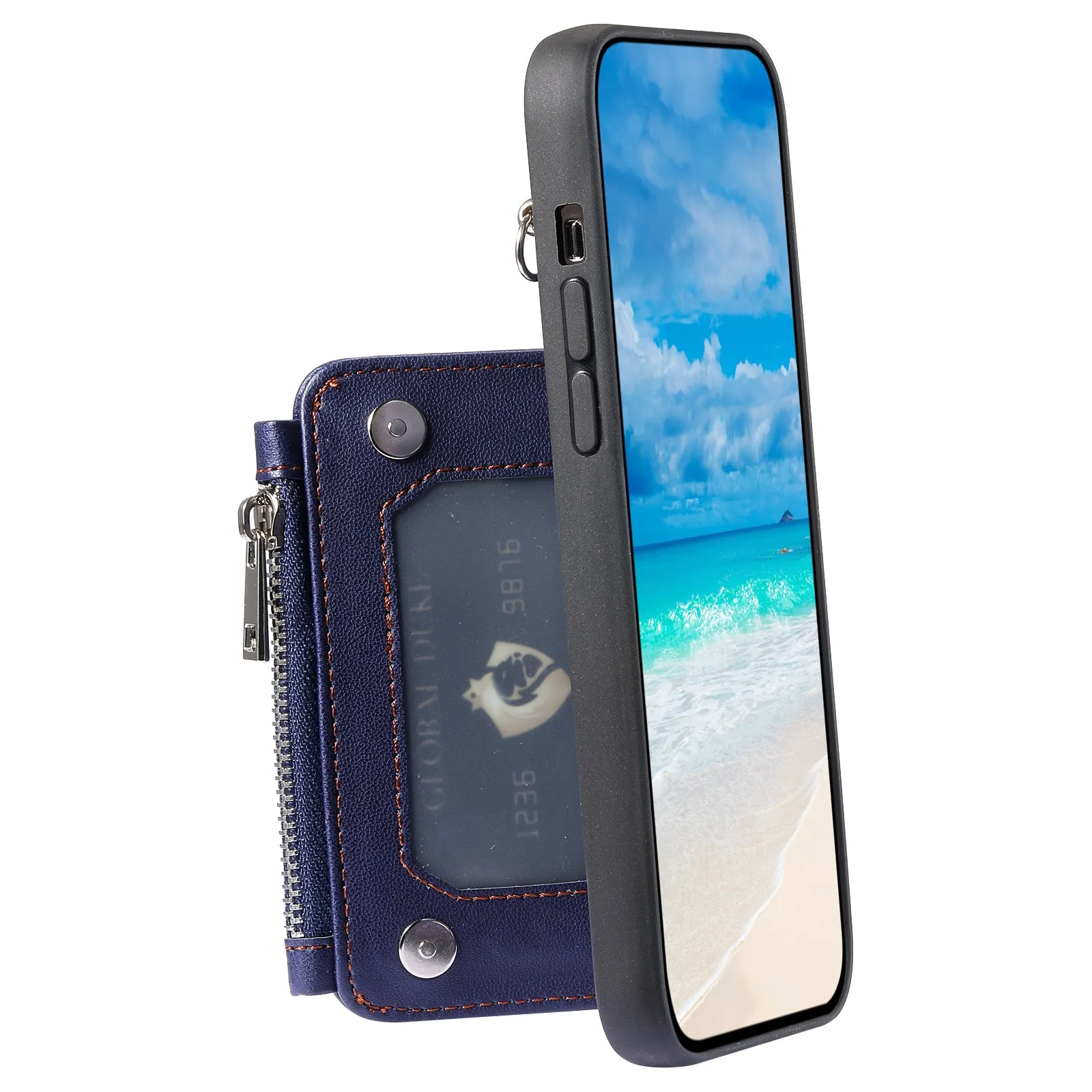 009 RFID Blocking Wallet Case for Samsung Galaxy S23 Ultra , PU Leather Coated TPU Kickstand Zipper Phone Cover with Straps