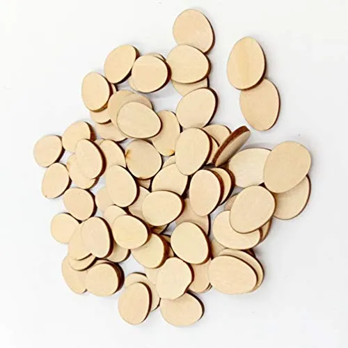 100pcs Unfinished Wood Slices Egg Shape Wood Discs 20mm Wooden Cutouts Ornaments for Craft DIY Easter Decoration