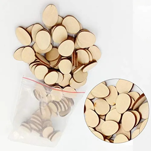 100pcs Unfinished Wood Slices Egg Shape Wood Discs 20mm Wooden Cutouts Ornaments for Craft DIY Easter Decoration