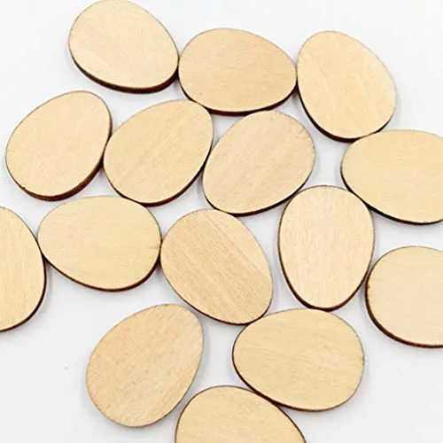100pcs Unfinished Wood Slices Egg Shape Wood Discs 20mm Wooden Cutouts Ornaments for Craft DIY Easter Decoration