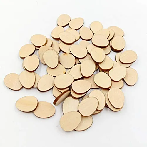 100pcs Unfinished Wood Slices Egg Shape Wood Discs 20mm Wooden Cutouts Ornaments for Craft DIY Easter Decoration