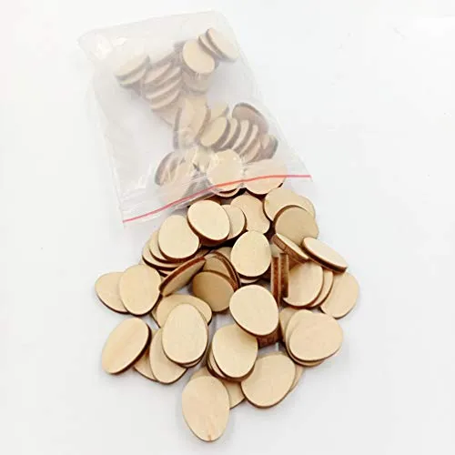 100pcs Unfinished Wood Slices Egg Shape Wood Discs 20mm Wooden Cutouts Ornaments for Craft DIY Easter Decoration
