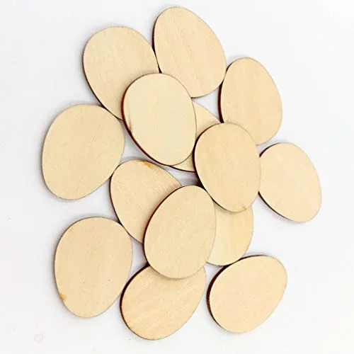 100pcs Unfinished Wood Slices Egg Shape Wood Discs 20mm Wooden Cutouts Ornaments for Craft DIY Easter Decoration