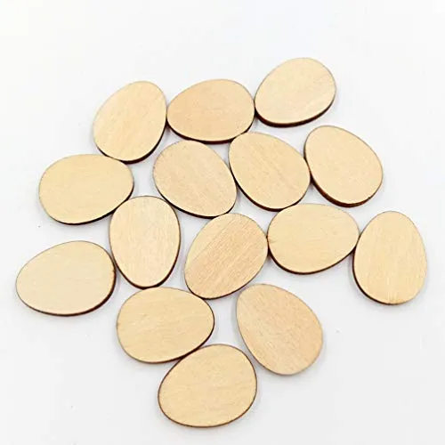 100pcs Unfinished Wood Slices Egg Shape Wood Discs 20mm Wooden Cutouts Ornaments for Craft DIY Easter Decoration