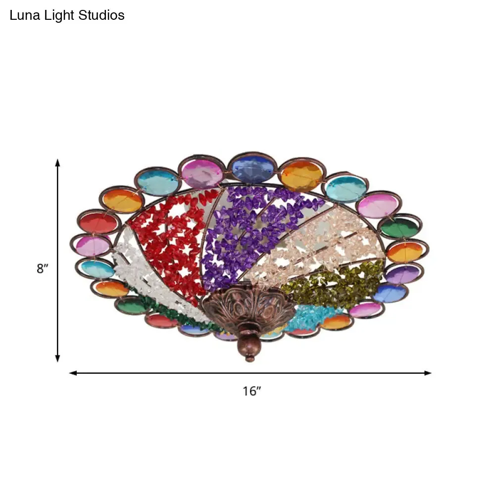 12"/16" Colonial Flared Ceiling Lamp: Multi Colored Plexiglass, 3-Light, Weathered Copper Finish, Flushmount