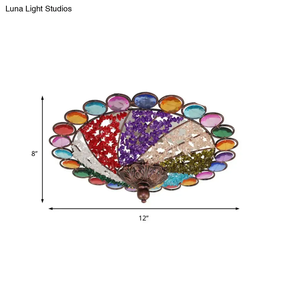 12"/16" Colonial Flared Ceiling Lamp: Multi Colored Plexiglass, 3-Light, Weathered Copper Finish, Flushmount