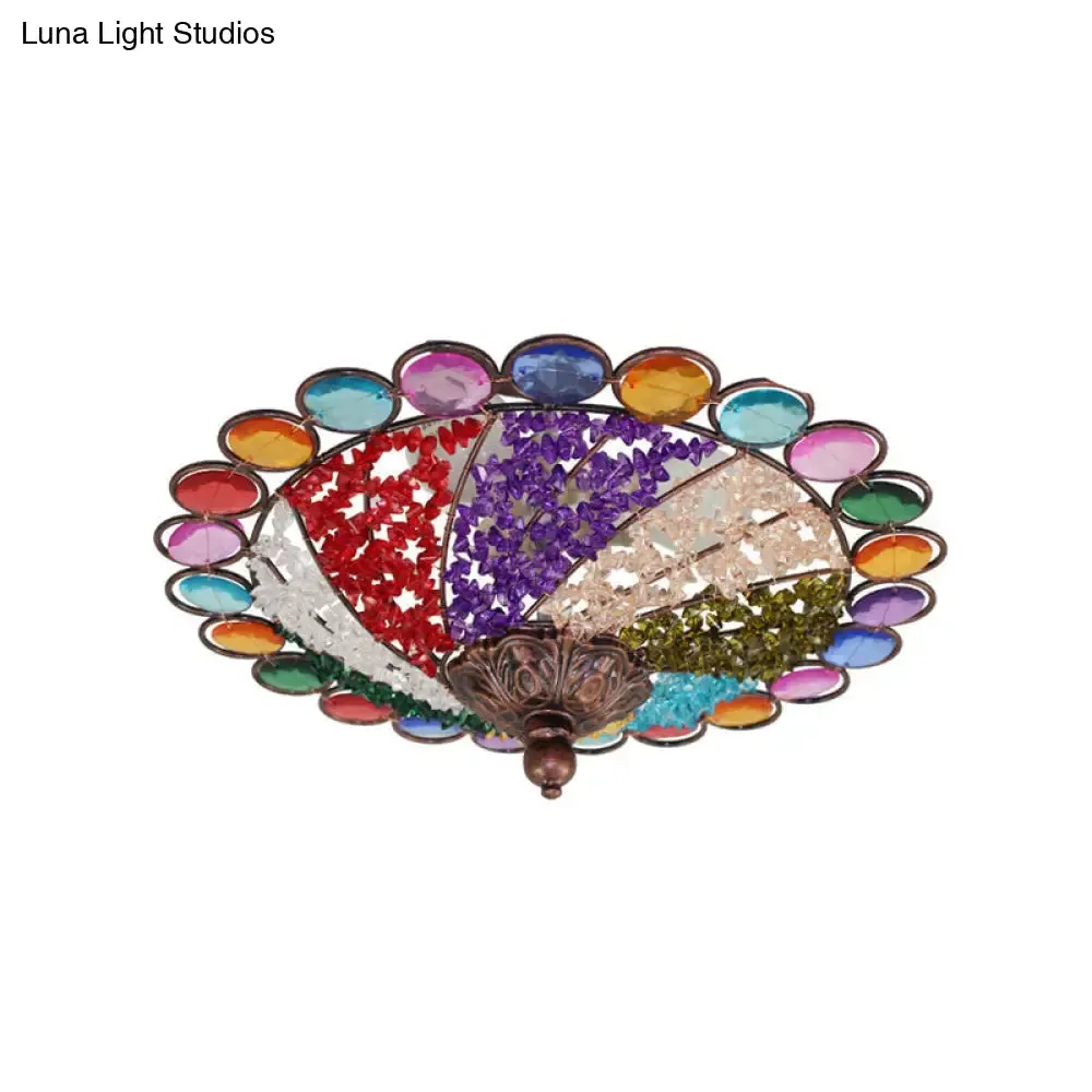 12"/16" Colonial Flared Ceiling Lamp: Multi Colored Plexiglass, 3-Light, Weathered Copper Finish, Flushmount