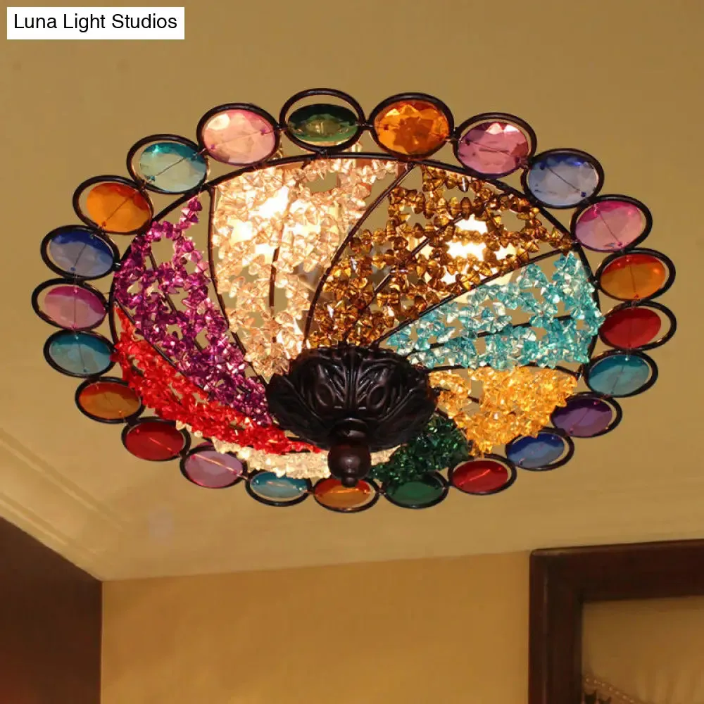 12"/16" Colonial Flared Ceiling Lamp: Multi Colored Plexiglass, 3-Light, Weathered Copper Finish, Flushmount