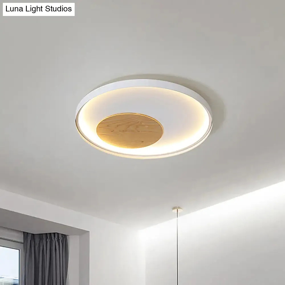 12"/16"/19.5" Simple LED Ceiling Flush Mount Light Fixture - Black/White Circular Design with Metallic Shade
