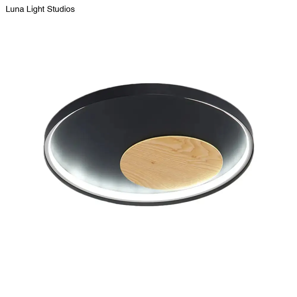 12"/16"/19.5" Simple LED Ceiling Flush Mount Light Fixture - Black/White Circular Design with Metallic Shade