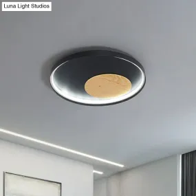 12"/16"/19.5" Simple LED Ceiling Flush Mount Light Fixture - Black/White Circular Design with Metallic Shade