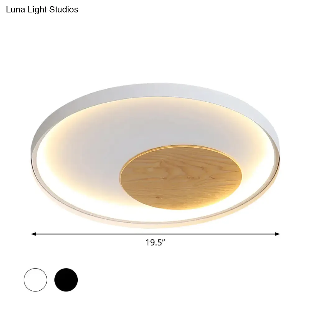 12"/16"/19.5" Simple LED Ceiling Flush Mount Light Fixture - Black/White Circular Design with Metallic Shade