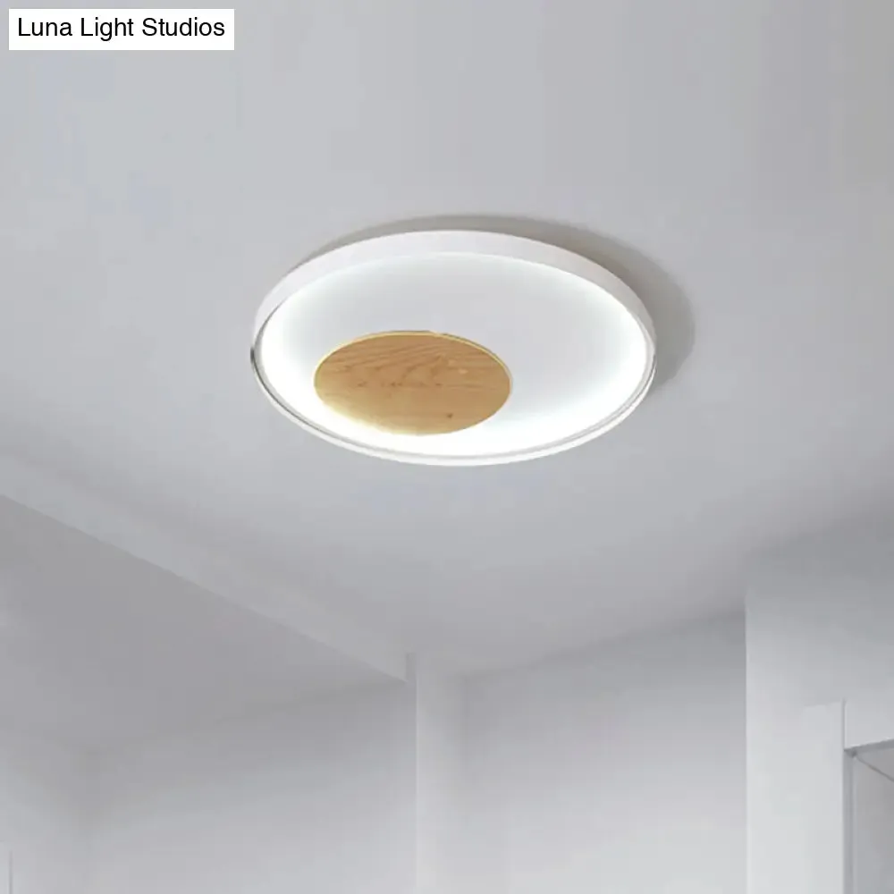 12"/16"/19.5" Simple LED Ceiling Flush Mount Light Fixture - Black/White Circular Design with Metallic Shade