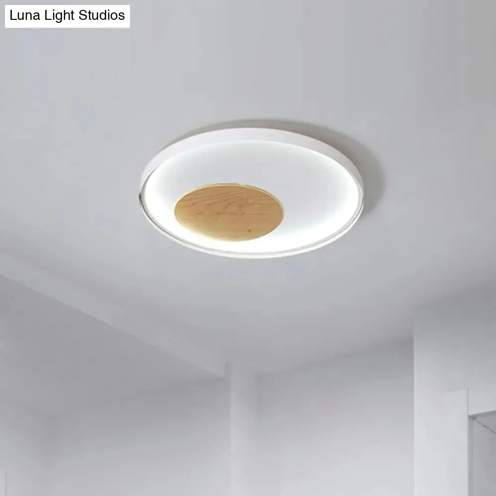 12"/16"/19.5" Simple LED Ceiling Flush Mount Light Fixture - Black/White Circular Design with Metallic Shade