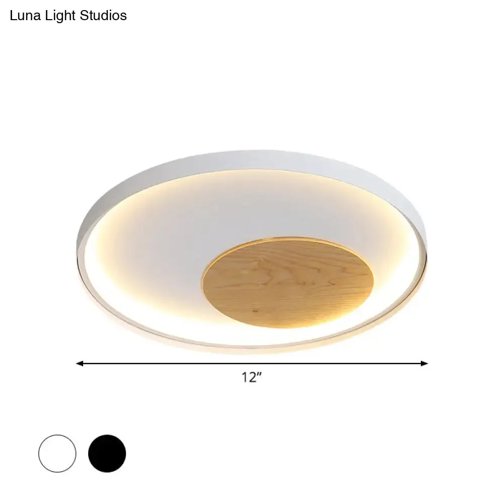 12"/16"/19.5" Simple LED Ceiling Flush Mount Light Fixture - Black/White Circular Design with Metallic Shade