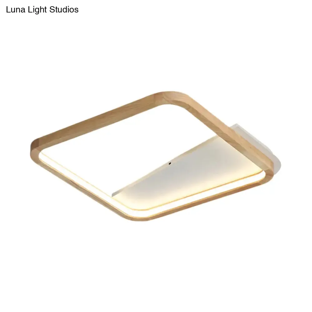 13"/17" Wide Beige Flush Mount LED Ceiling Light with Wood Frame - Simple Bedroom Fixture