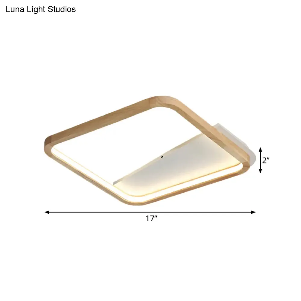 13"/17" Wide Beige Flush Mount LED Ceiling Light with Wood Frame - Simple Bedroom Fixture