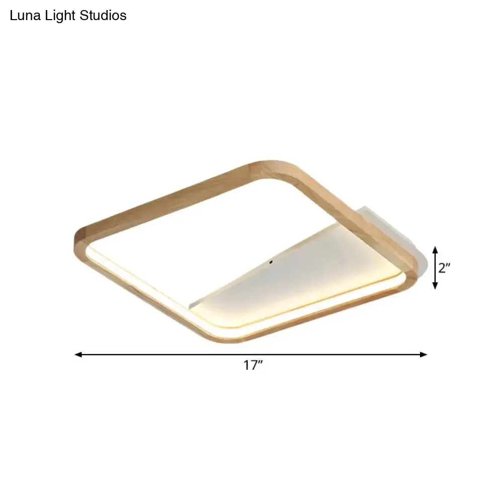 13"/17" Wide Beige Flush Mount LED Ceiling Light with Wood Frame - Simple Bedroom Fixture