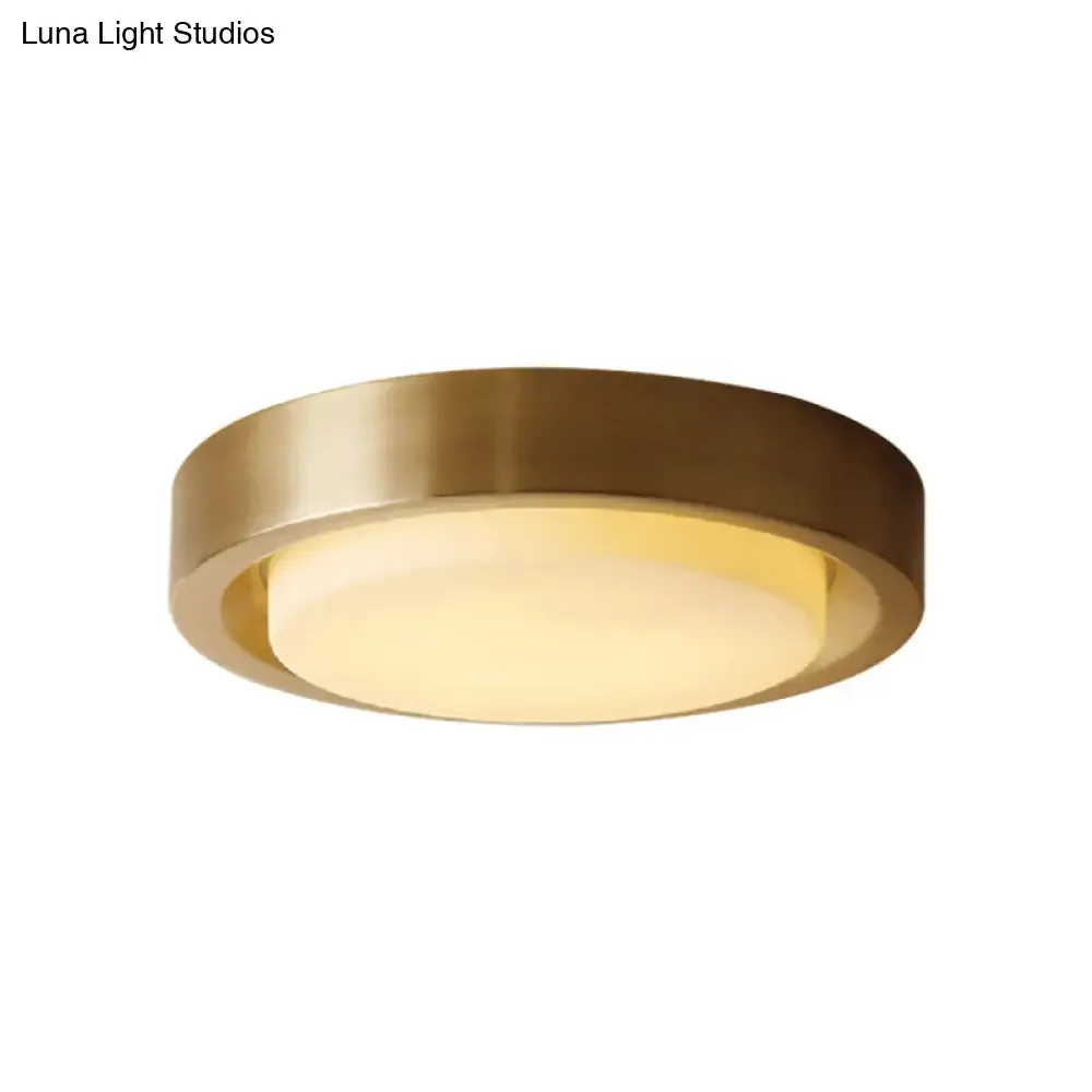 15"/19" Black/Brass Drum Ceiling Light Fixture with Classic Frosted Glass and LED for Bedroom - Flush Mount in White/Warm Light