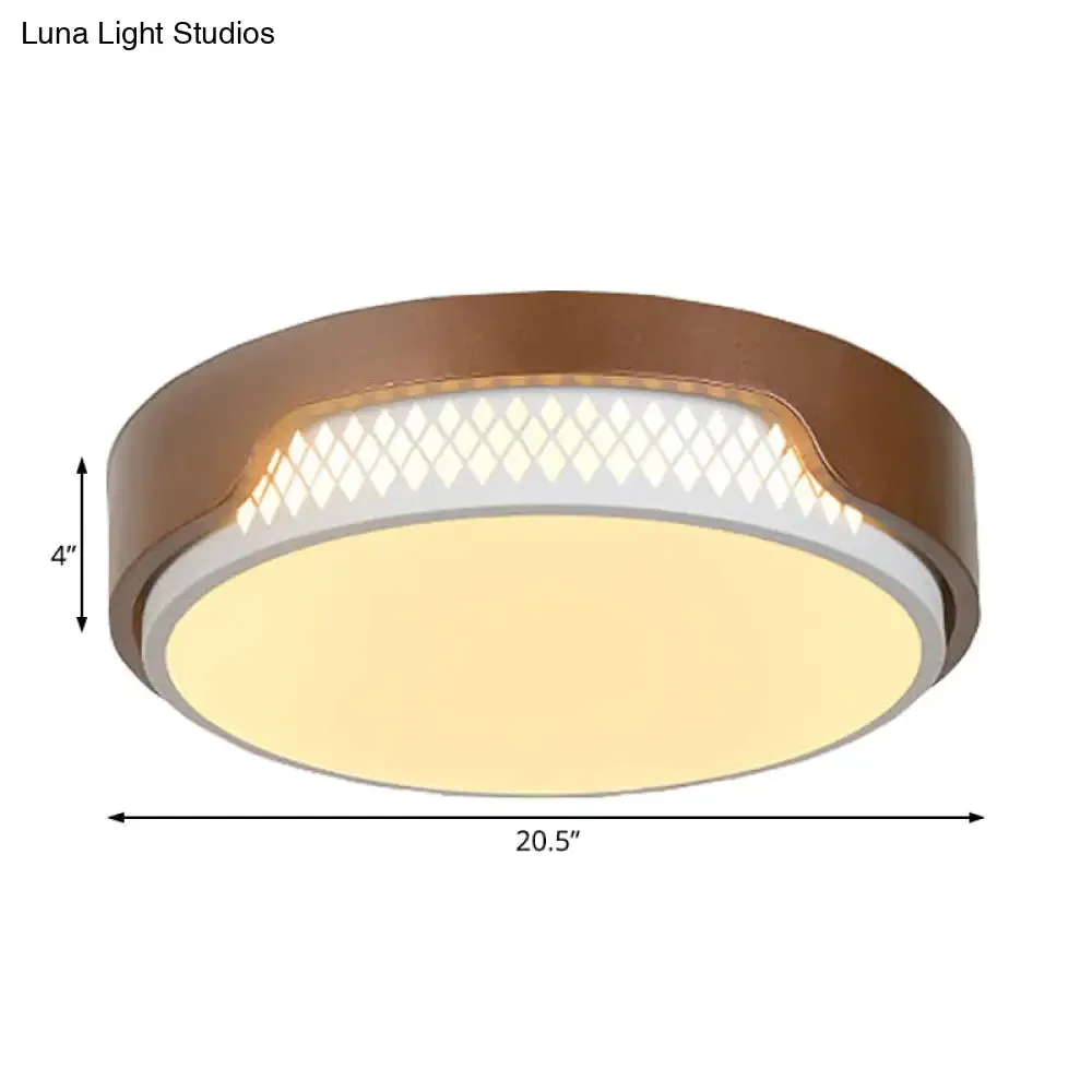 16.5"/20.5" Dia Brown Round Flush Ceiling Light with Simplicity Acrylic LED, Warm/White Light Fixture