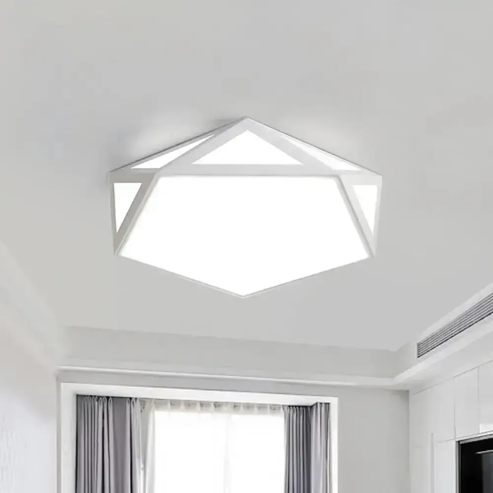 16.5"/20.5" Modern Black/White LED Flush Ceiling Light - Foyer Flush-Mount Fixture with Pentagon Acrylic Shade