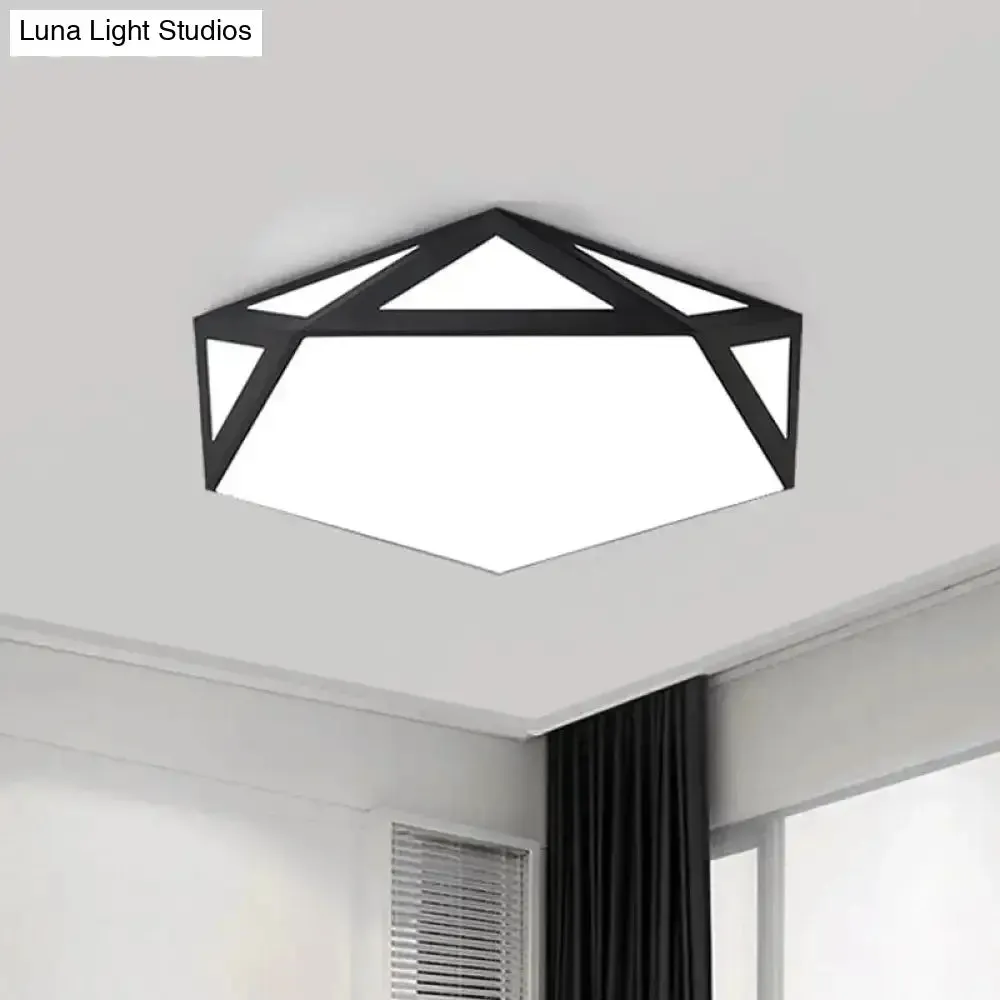 16.5"/20.5" Modern Black/White LED Flush Ceiling Light - Foyer Flush-Mount Fixture with Pentagon Acrylic Shade