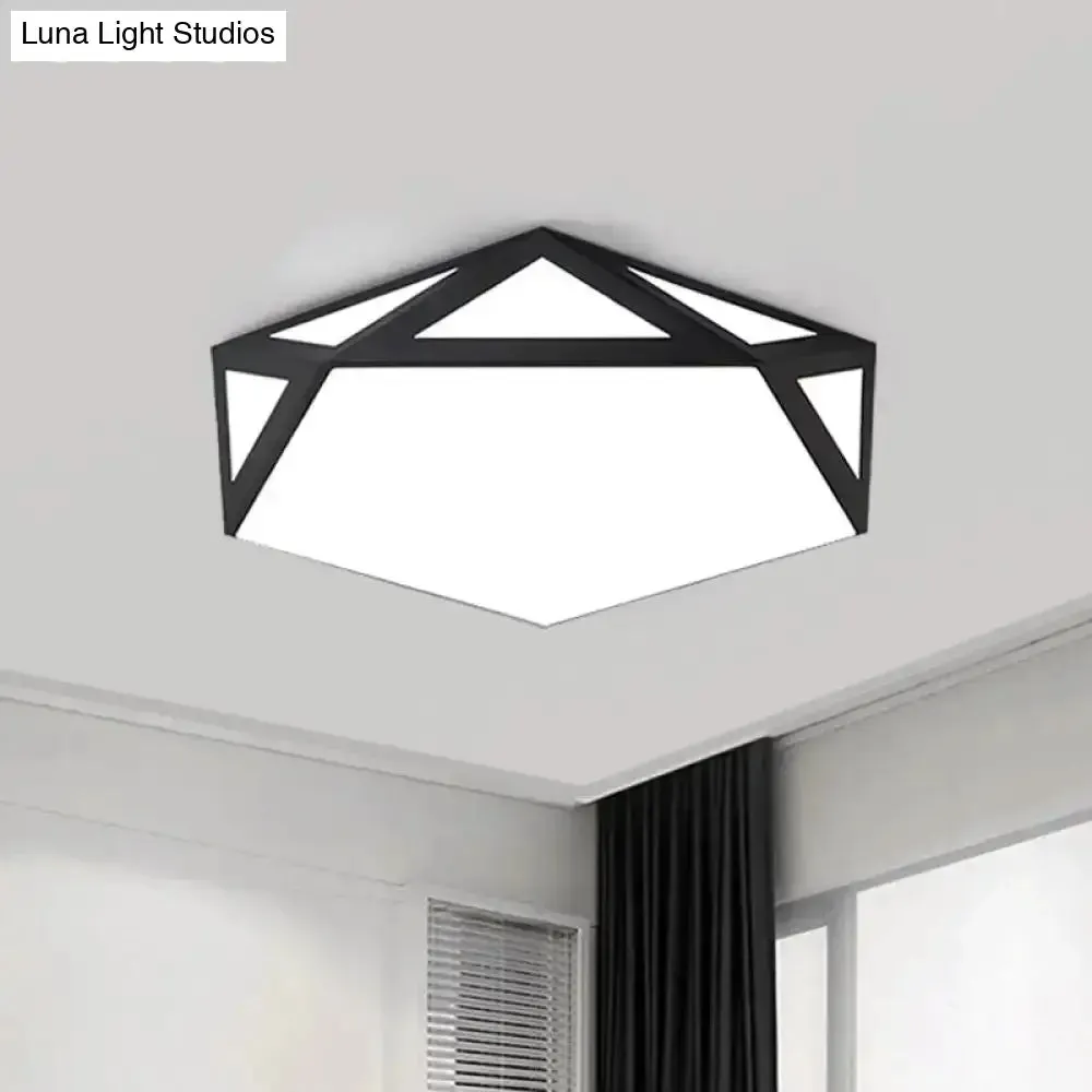 16.5"/20.5" Modern Black/White LED Flush Ceiling Light - Foyer Flush-Mount Fixture with Pentagon Acrylic Shade