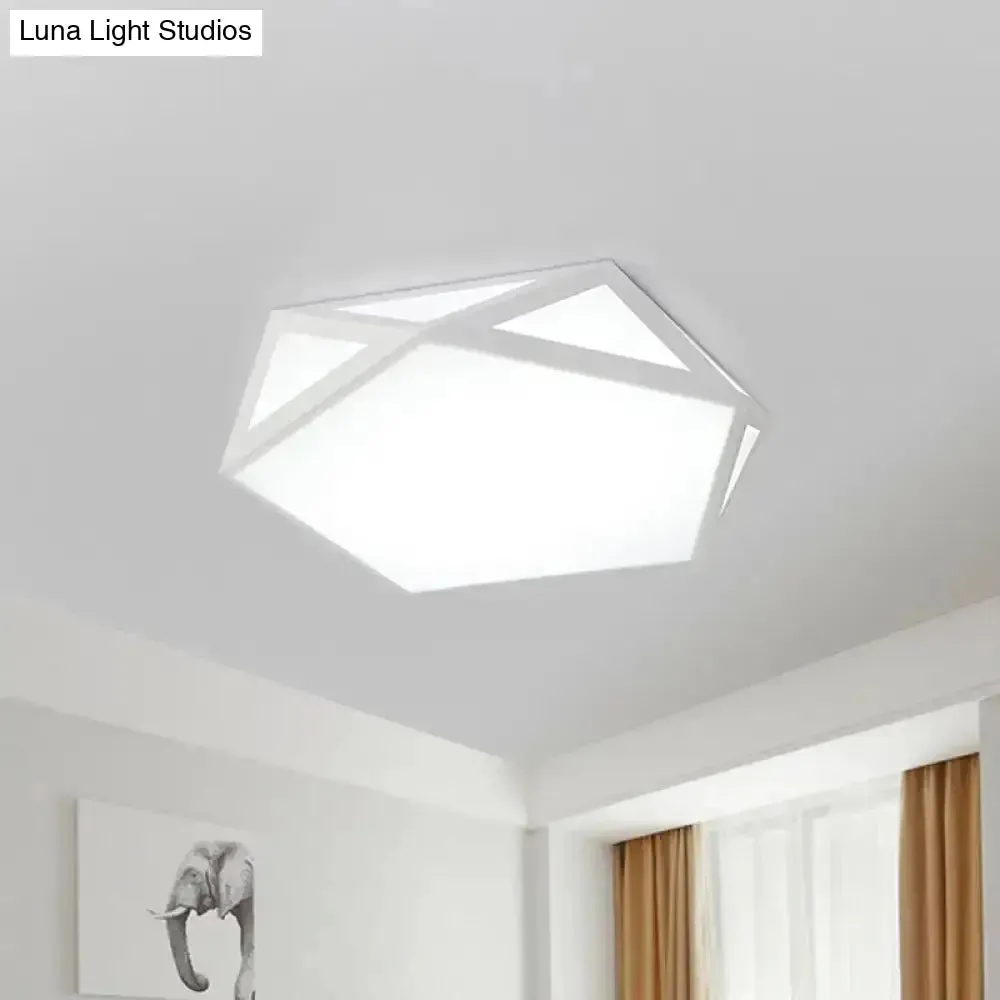 16.5"/20.5" Modern Black/White LED Flush Ceiling Light - Foyer Flush-Mount Fixture with Pentagon Acrylic Shade
