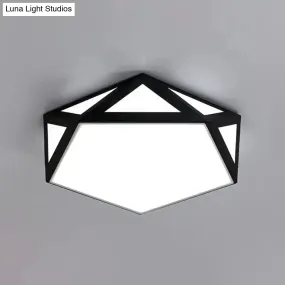 16.5"/20.5" Modern Black/White LED Flush Ceiling Light - Foyer Flush-Mount Fixture with Pentagon Acrylic Shade