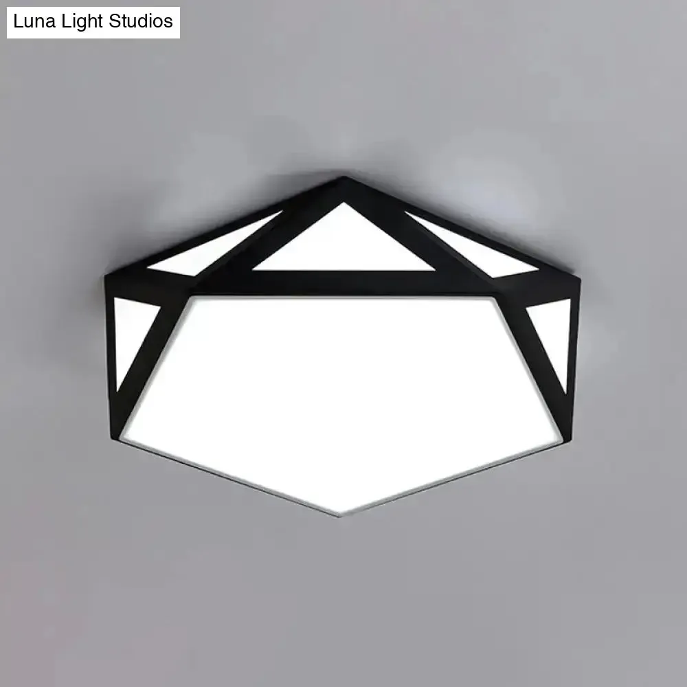16.5"/20.5" Modern Black/White LED Flush Ceiling Light - Foyer Flush-Mount Fixture with Pentagon Acrylic Shade