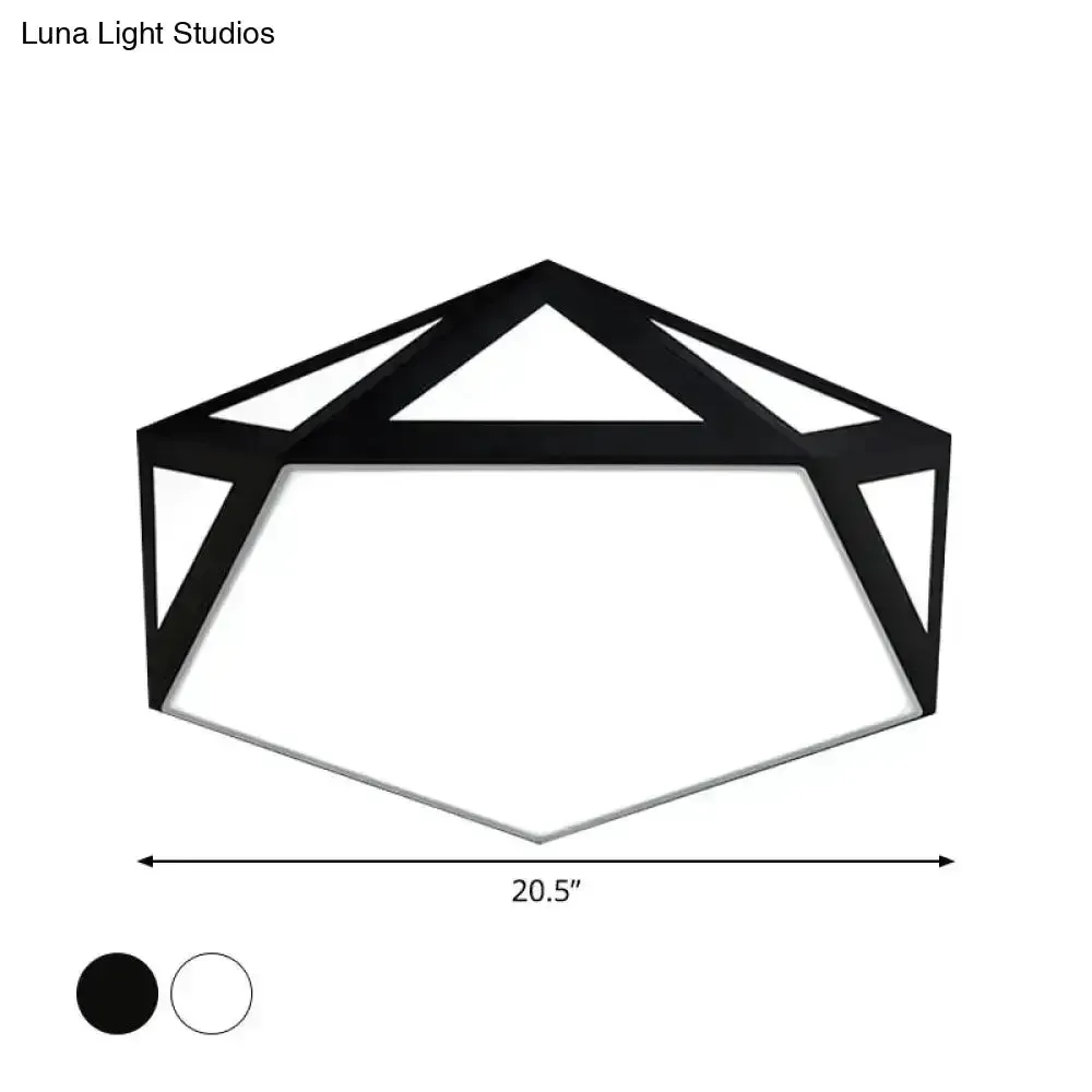 16.5"/20.5" Modern Black/White LED Flush Ceiling Light - Foyer Flush-Mount Fixture with Pentagon Acrylic Shade
