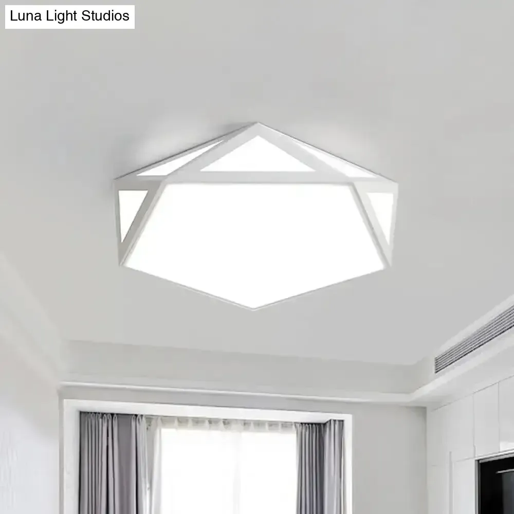 16.5"/20.5" Modern Black/White LED Flush Ceiling Light - Foyer Flush-Mount Fixture with Pentagon Acrylic Shade