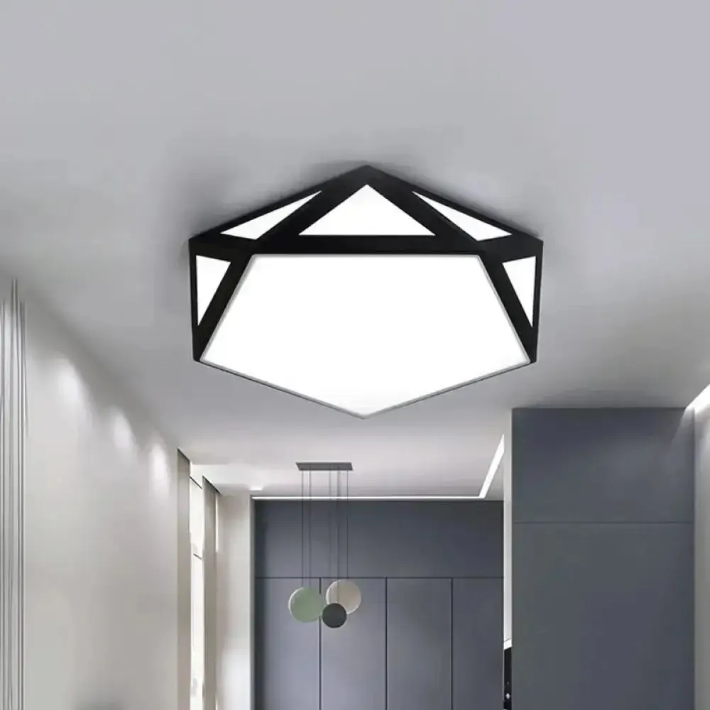 16.5"/20.5" Modern Black/White LED Flush Ceiling Light - Foyer Flush-Mount Fixture with Pentagon Acrylic Shade