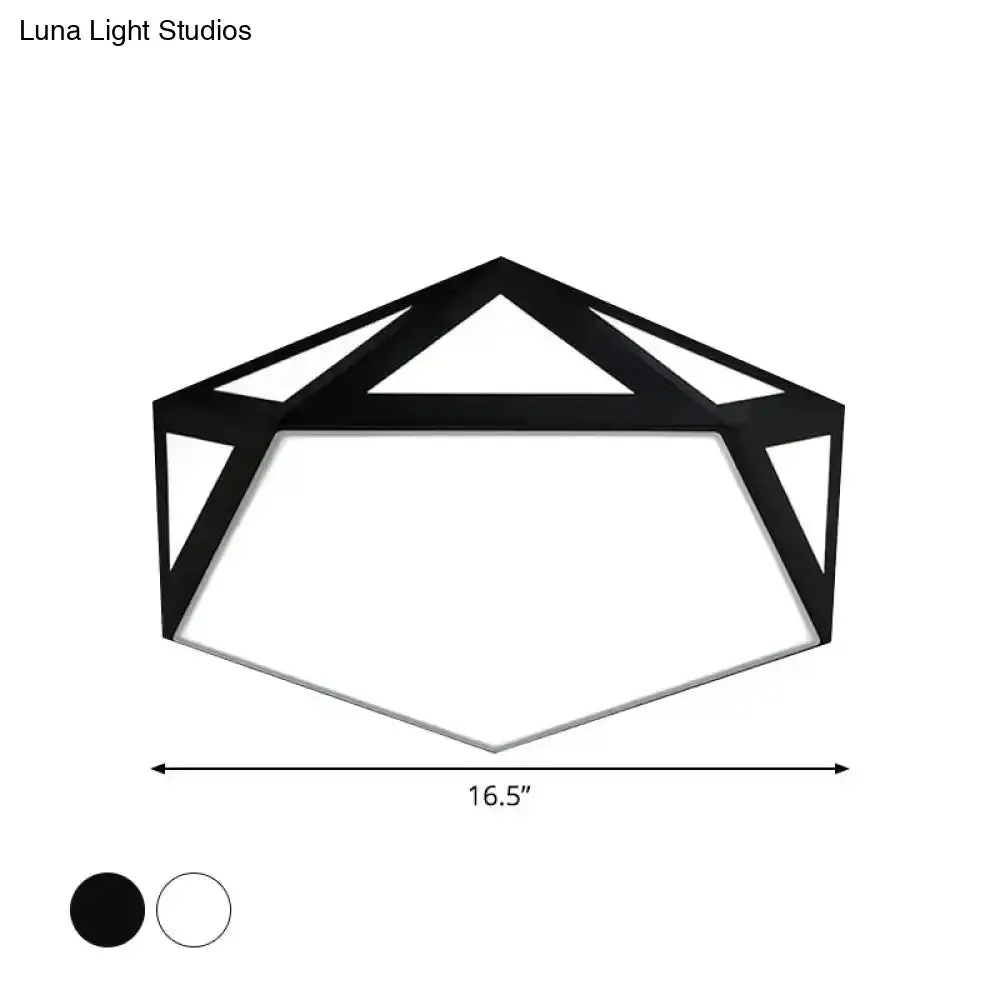 16.5"/20.5" Modern Black/White LED Flush Ceiling Light - Foyer Flush-Mount Fixture with Pentagon Acrylic Shade