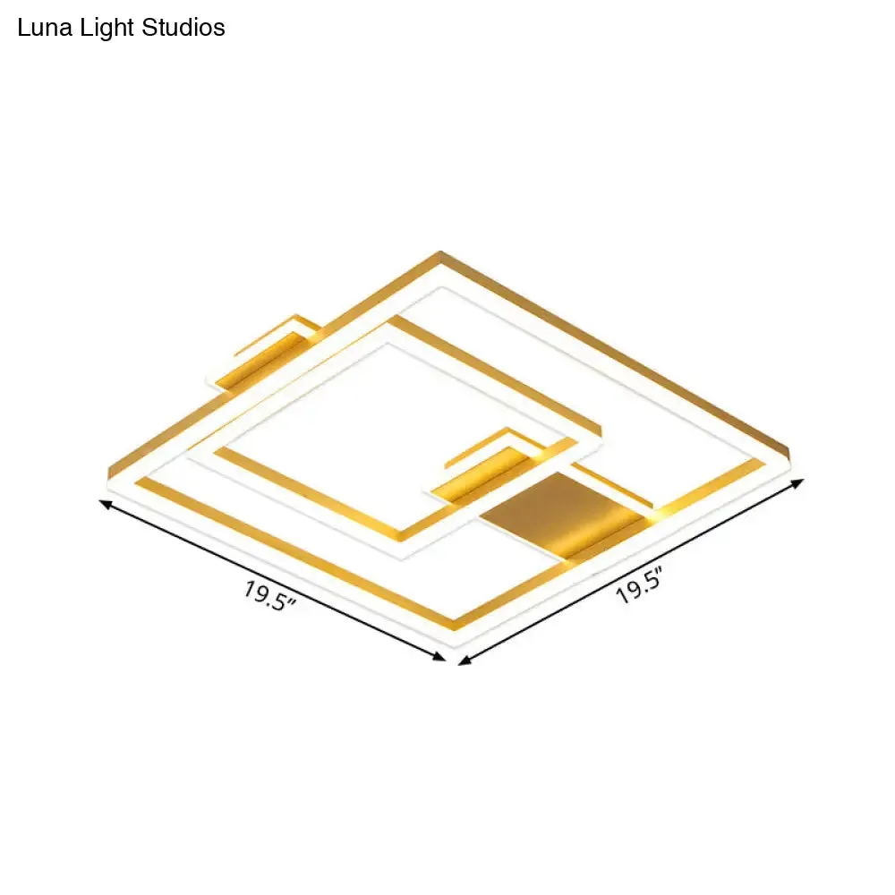 16"/19.5" LED Flush Ceiling Light in Simple Gold with Square Metal Shade - White/Warm Light