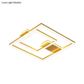 16"/19.5" LED Flush Ceiling Light in Simple Gold with Square Metal Shade - White/Warm Light