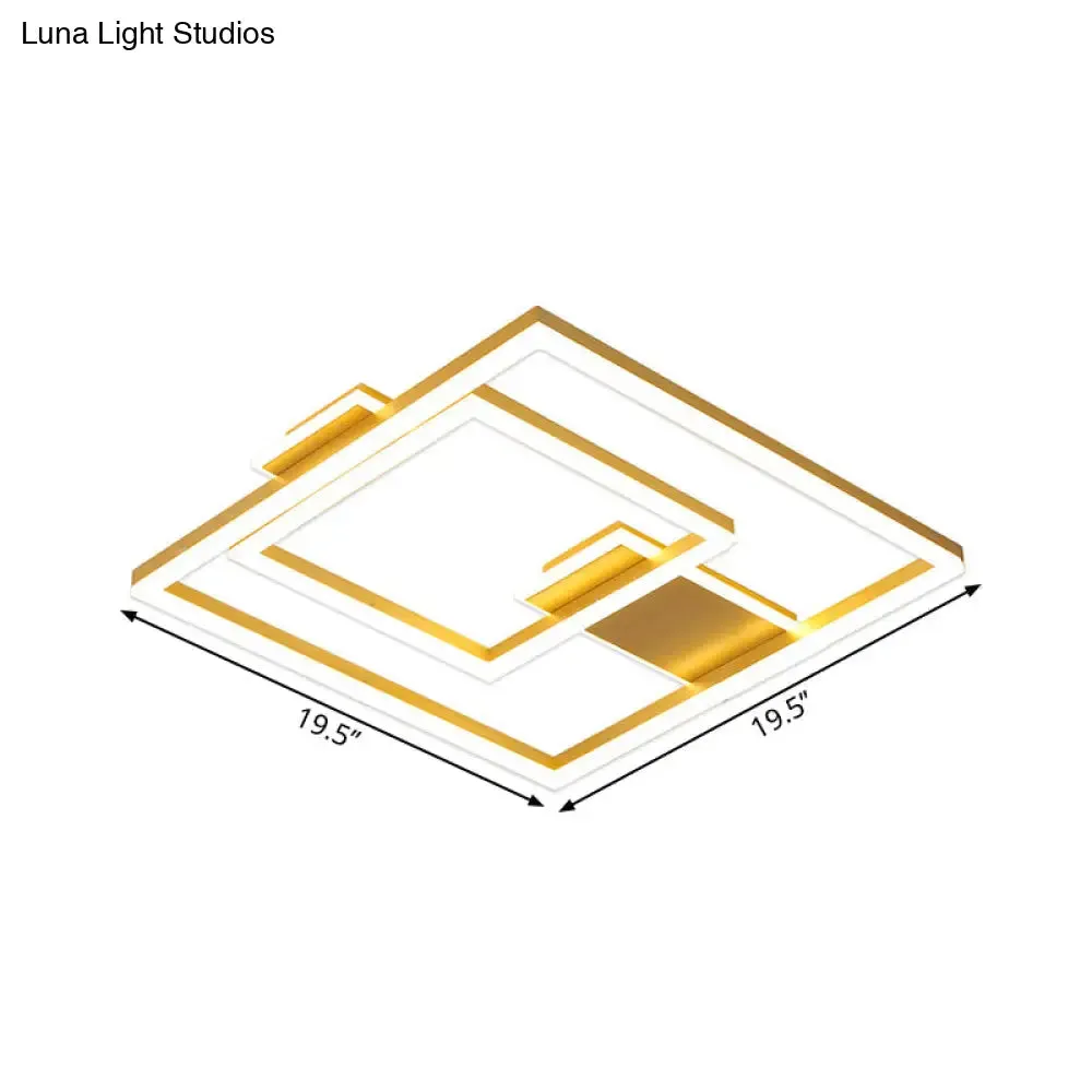 16"/19.5" LED Flush Ceiling Light in Simple Gold with Square Metal Shade - White/Warm Light