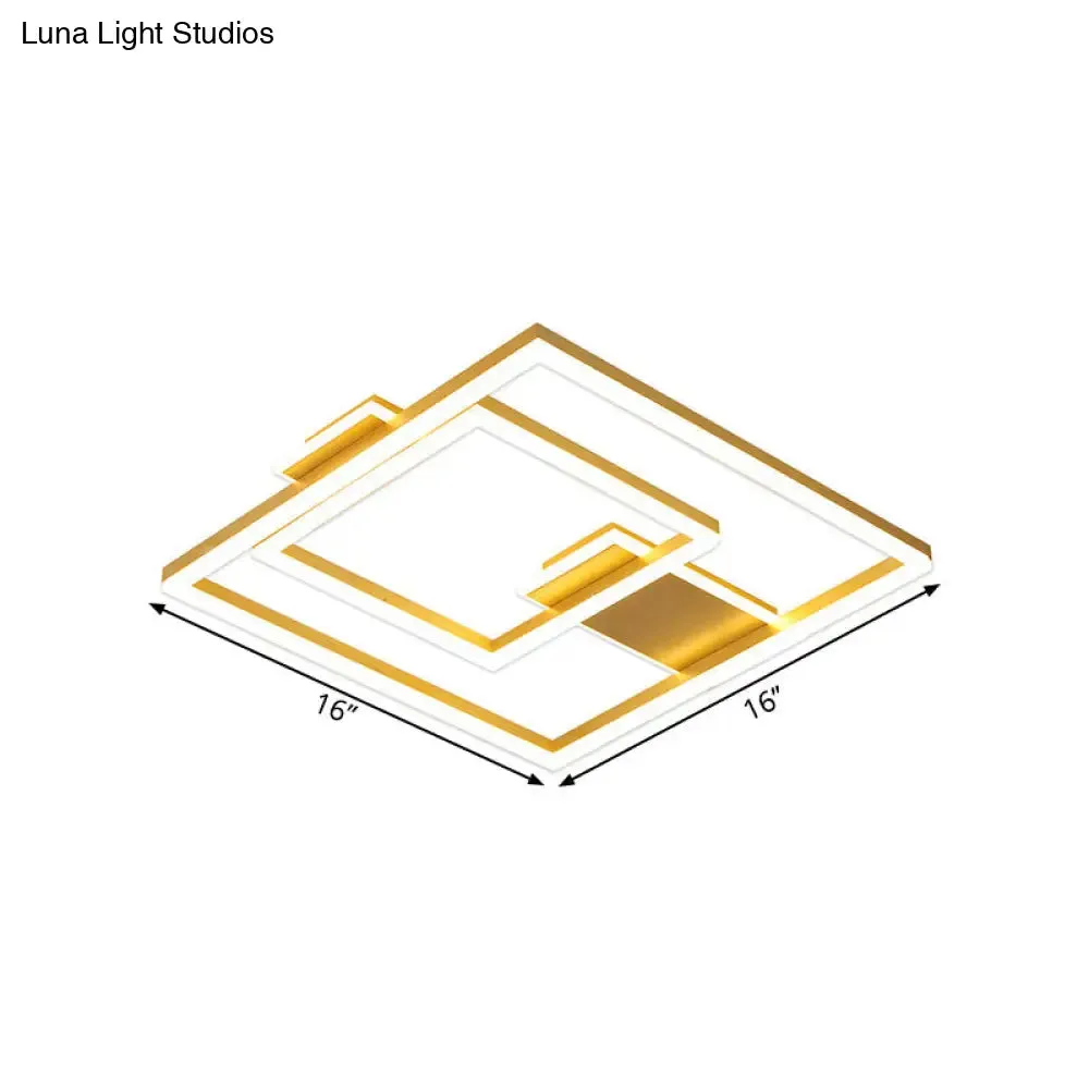 16"/19.5" LED Flush Ceiling Light in Simple Gold with Square Metal Shade - White/Warm Light