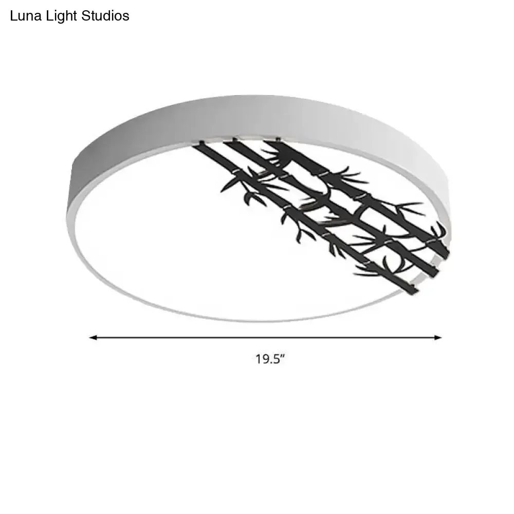 16"/19.5" LED Flush Mount Ceiling Light Fixture, Modern Iron Round Design with Bamboo Pattern for Bedroom - White Light