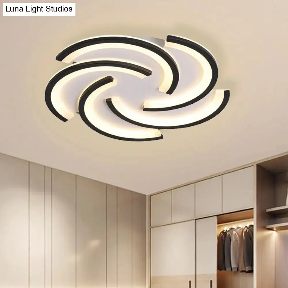 16"/19.5" Modern LED Acrylic Spiral Flush Light Black Ceiling Mount for Bedroom - Warm/White Light