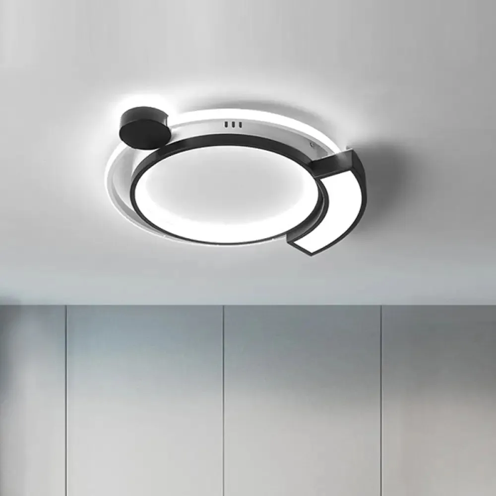 16"/19.5" Modern Orbit Acrylic LED Flush Ceiling Light, Black/Gold Finish, White Light