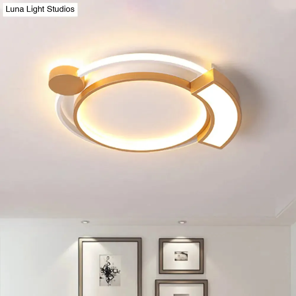 16"/19.5" Modern Orbit Acrylic LED Flush Ceiling Light, Black/Gold Finish, White Light